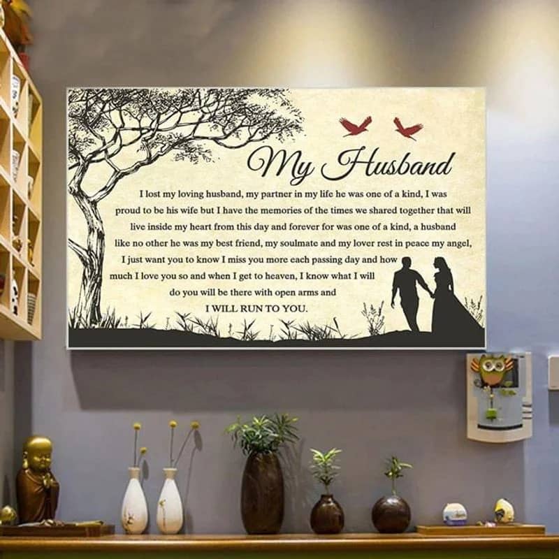 My Husband In Heaven , My Husband I Lost My Husband Unframed Satin Paper , Wrapped Frame Canvas Wall Decor Poster