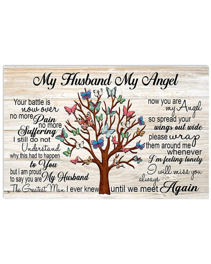 My Husband In Heaven , Your Battle Is Now Over Unframed Satin Paper , Wrapped Frame Canvas Wall Decor Poster