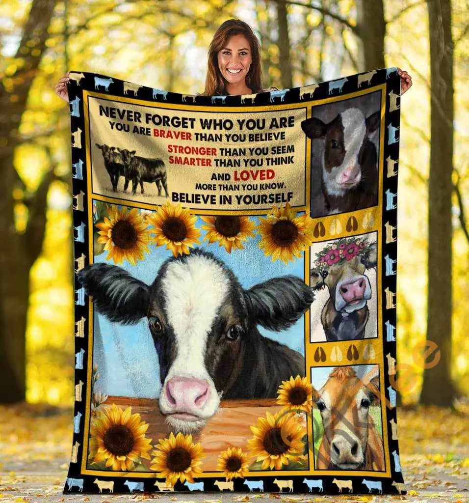 Never Forget Who You Are 3d Cow Farming Sunflower Ultra Soft Cozy Plush Fleece Blanket