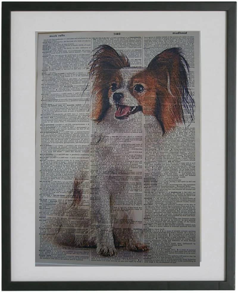 Papillon Dog Print No.113, Papillon Art, Dictionary Art, Dog Lover Gifts Unframed , Wrapped Canvas Wall Decor - Frame Not Include Poster