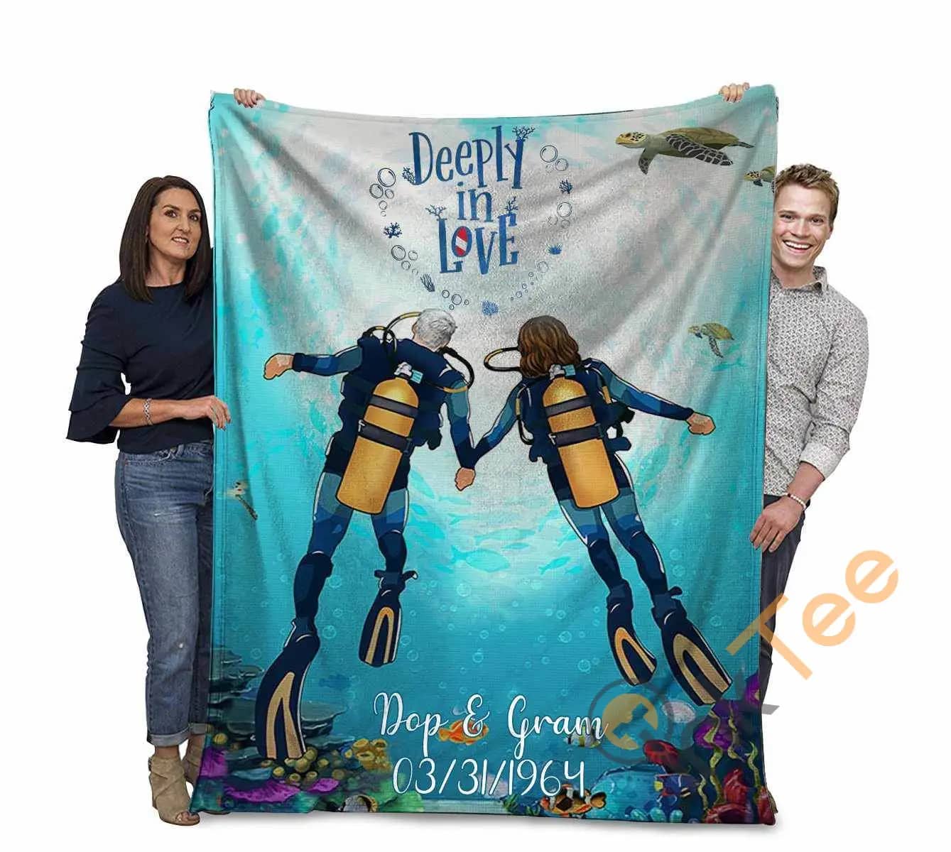 Personalized Name Date Scuba Diving Couple Husband Wife Deeply In Love Ultra Soft Cozy Plush Fleece Blanket