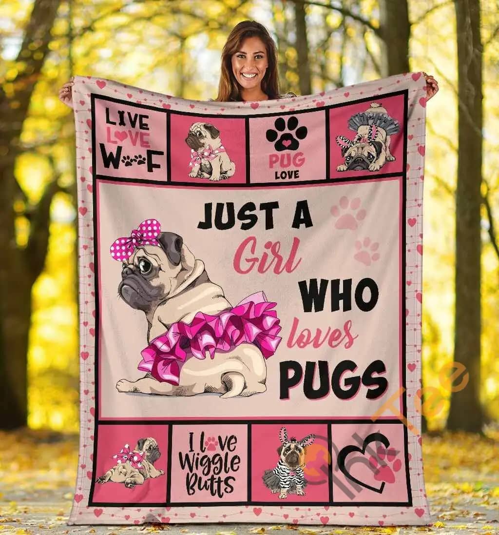 Pug Gifts For Girls Funny Just A Girl Who Loves Pugs Pink Ultra Soft Cozy Plush Fleece Blanket