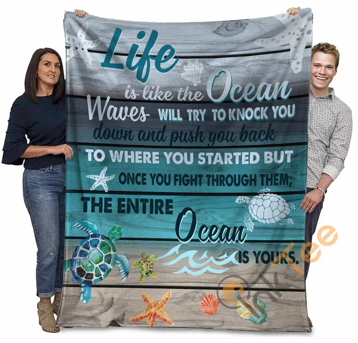 Sea Turtles Life Is Like The Ocean Wave Will Try To Knock You Ultra Soft Cozy Plush Fleece Blanket