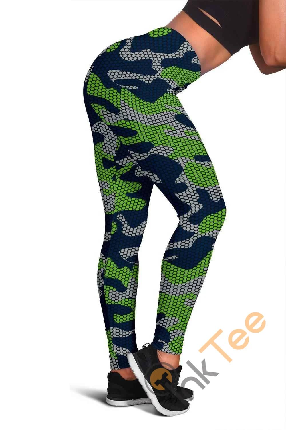 Seattle Seahawks Inspired Hex Camo 3D All Over Print For Yoga Fitness Fashion Women'S Leggings