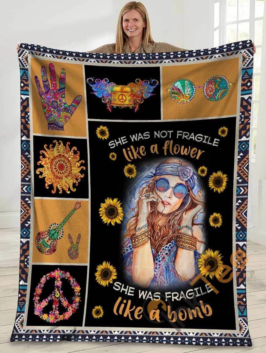She Not Fragile Like A Flower Sunflower Peace Hippie Girl Ultra Soft Cozy Plush Fleece Blanket