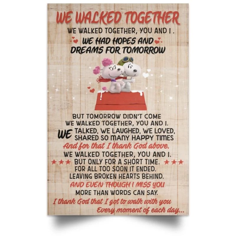 Snoopy We Walked Together To My Lover Unframed / Wrapped Canvas Wall Decor Poster