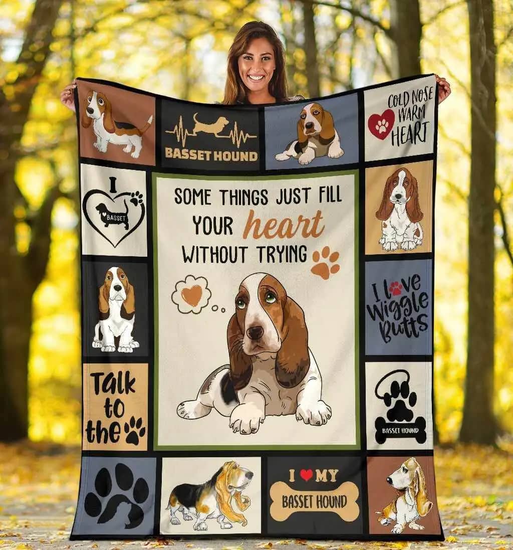 Some Things Just Fill Your Heart Without Trying Basset Hound Dog Ultra Soft Cozy Plush Fleece Blanket