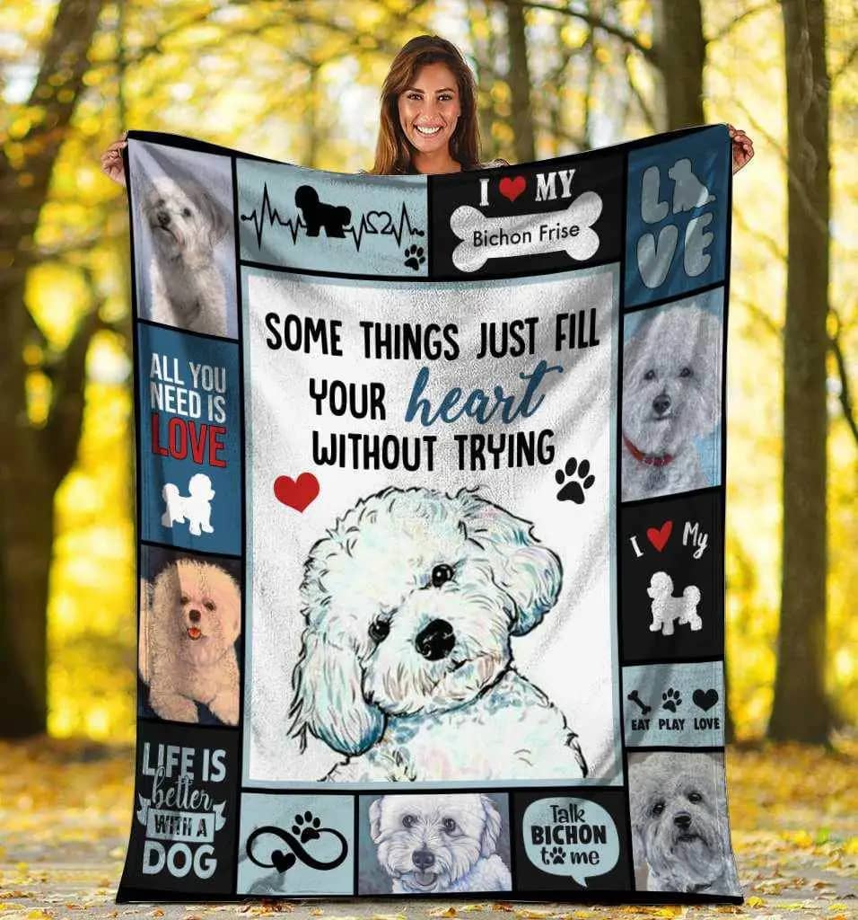Some Things Just Fill Your Heart Without Trying Bichon Frise Dog Ultra Soft Cozy Plush Fleece Blanket