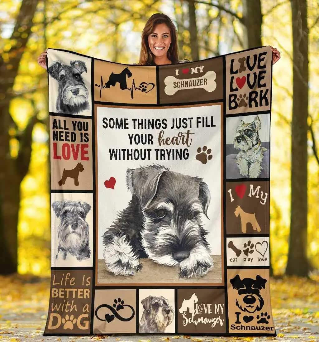 Some Things Just Fill Your Heart Without Trying Schnauzer Dog Ultra Soft Cozy Plush Fleece Blanket
