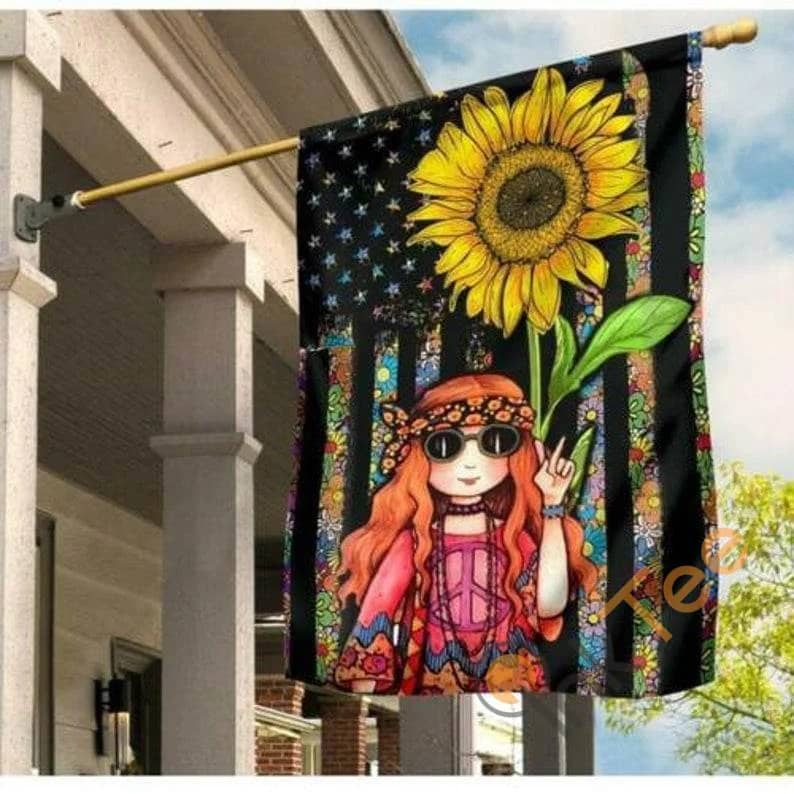 Sunflower Hippie Girl American Sku 0191 House Flag