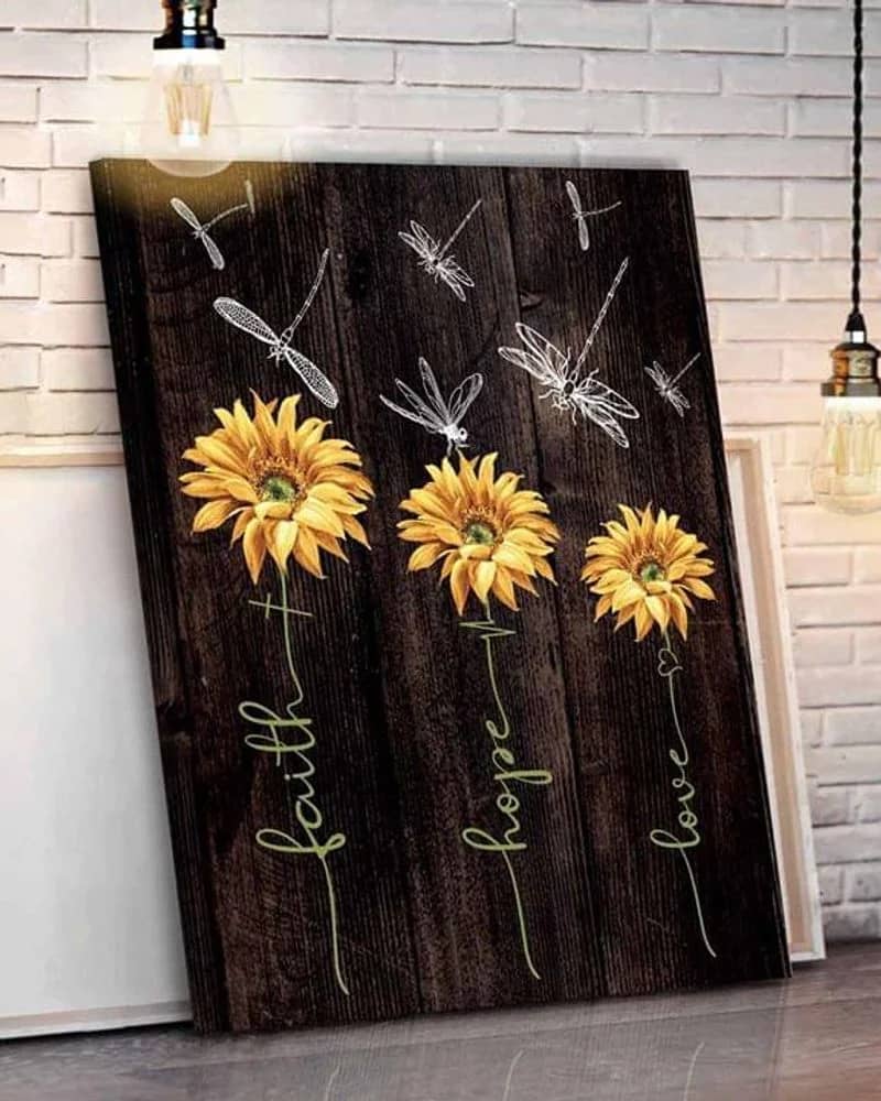 Sunflower , Faith Hope Love Unframed Satin Paper , Wrapped Frame Canvas Wall Decor Poster