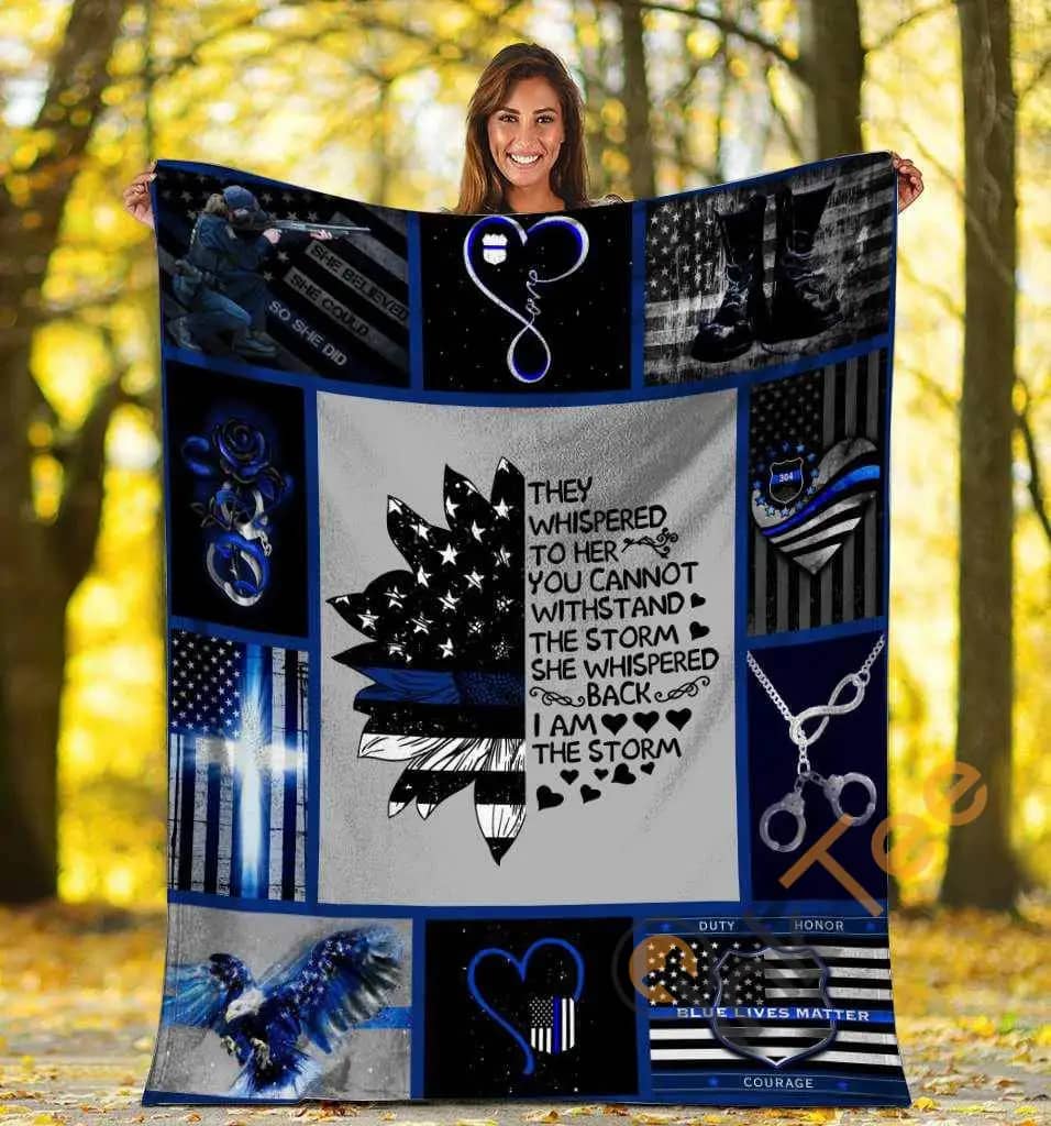 They Whispered To Her Hippie Sunflower American Flag Blue Line Police Ultra Soft Cozy Plush Fleece Blanket