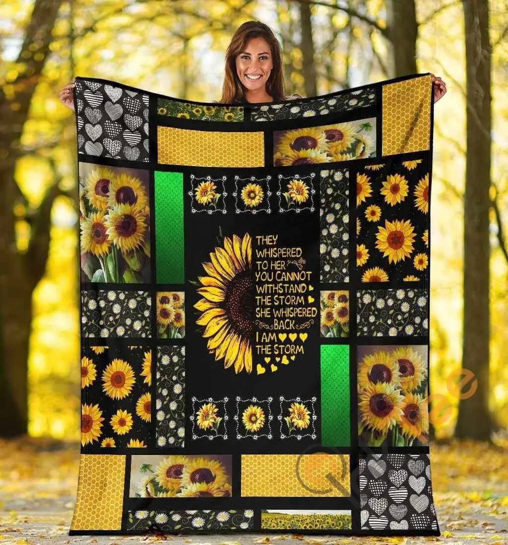 They Whispered To Her You Cannot Withstand The Storm Sunflower Hippie Ultra Soft Cozy Plush Fleece Blanket