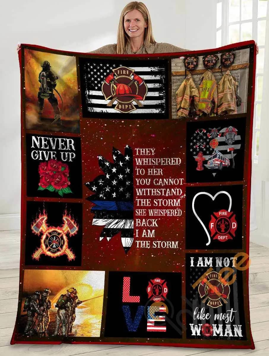 They Whispered To Her You Cannot Witstand The Storm Firefighter American Usa Flag Ultra Soft Cozy Plush Fleece Blanket