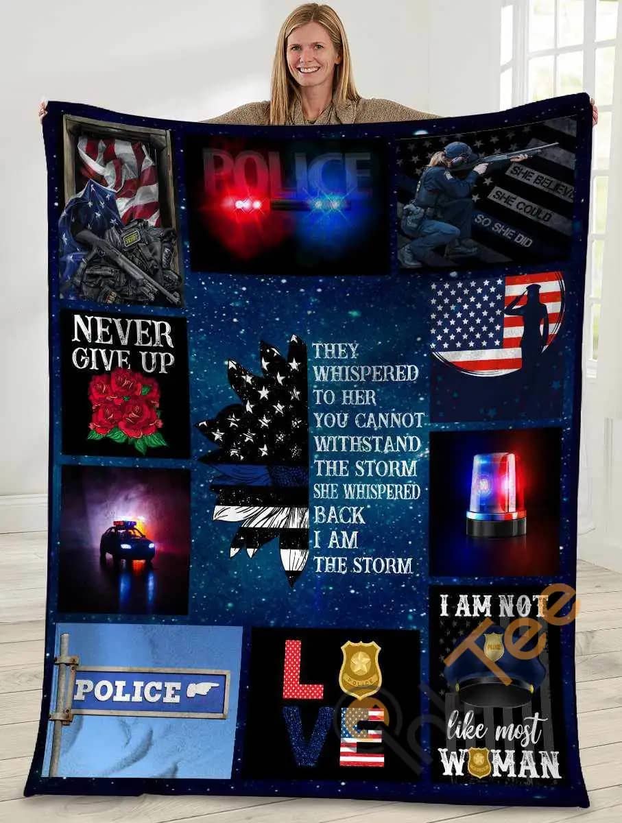 They Whispered To Her You Cannot Witstand The Storm Police American Usa Flag Ultra Soft Cozy Plush Fleece Blanket
