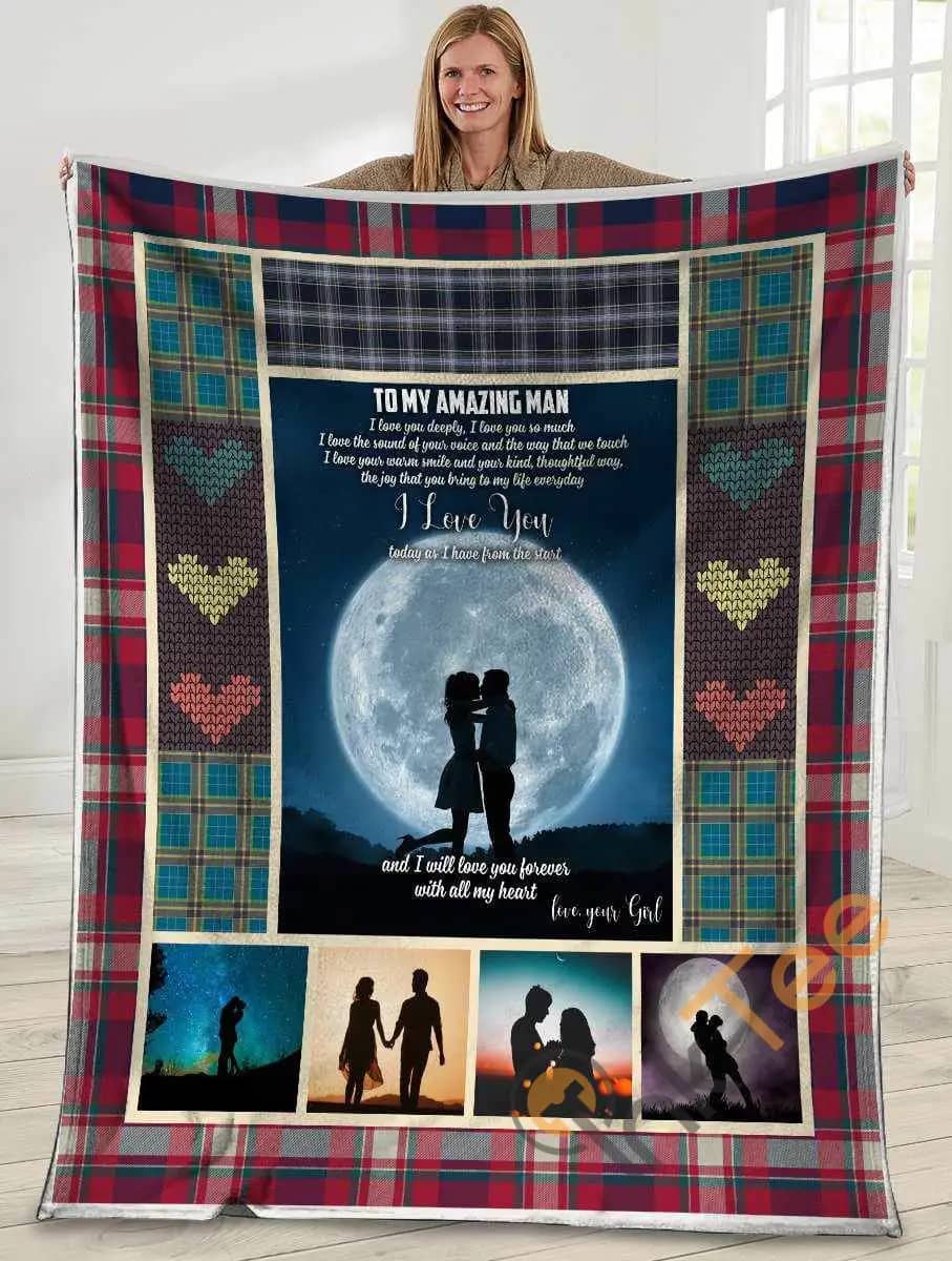 To My Amazing Man I Love You Deeply Husband And Wife In The Moonlight Ultra Soft Cozy Plush Fleece Blanket