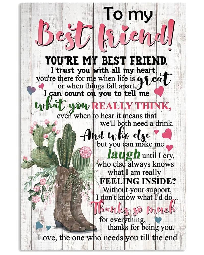 To My Best Friend Cactus You'Re My Best Friend Unframed Satin Paper , Wrapped Frame Canvas Wall Decor Poster
