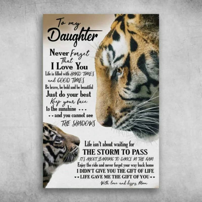 To My Daughter Never Forget That I Love You Love And Kisses Mom Unframed Satin Paper , Wrapped Frame Canvas Wall Decor, Gift For Daughter, Birthday Gift Ideas Poster