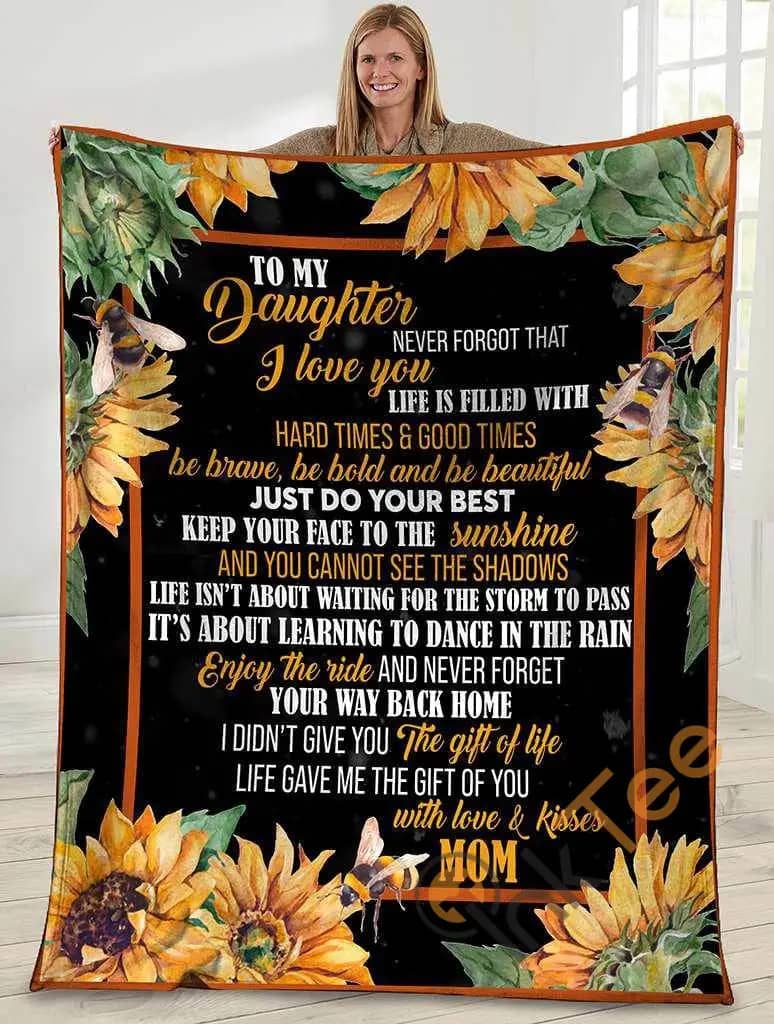 To My Daughter Never Forget That I Love You Sunflower Bee Hippie Ultra Soft Cozy Plush Fleece Blanket