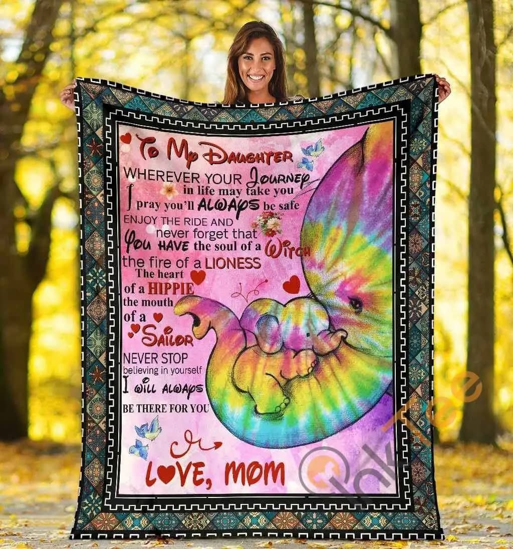 To My Daughter Wherever Your Journey In Life Elephant Hippie Ultra Soft Cozy Plush Fleece Blanket