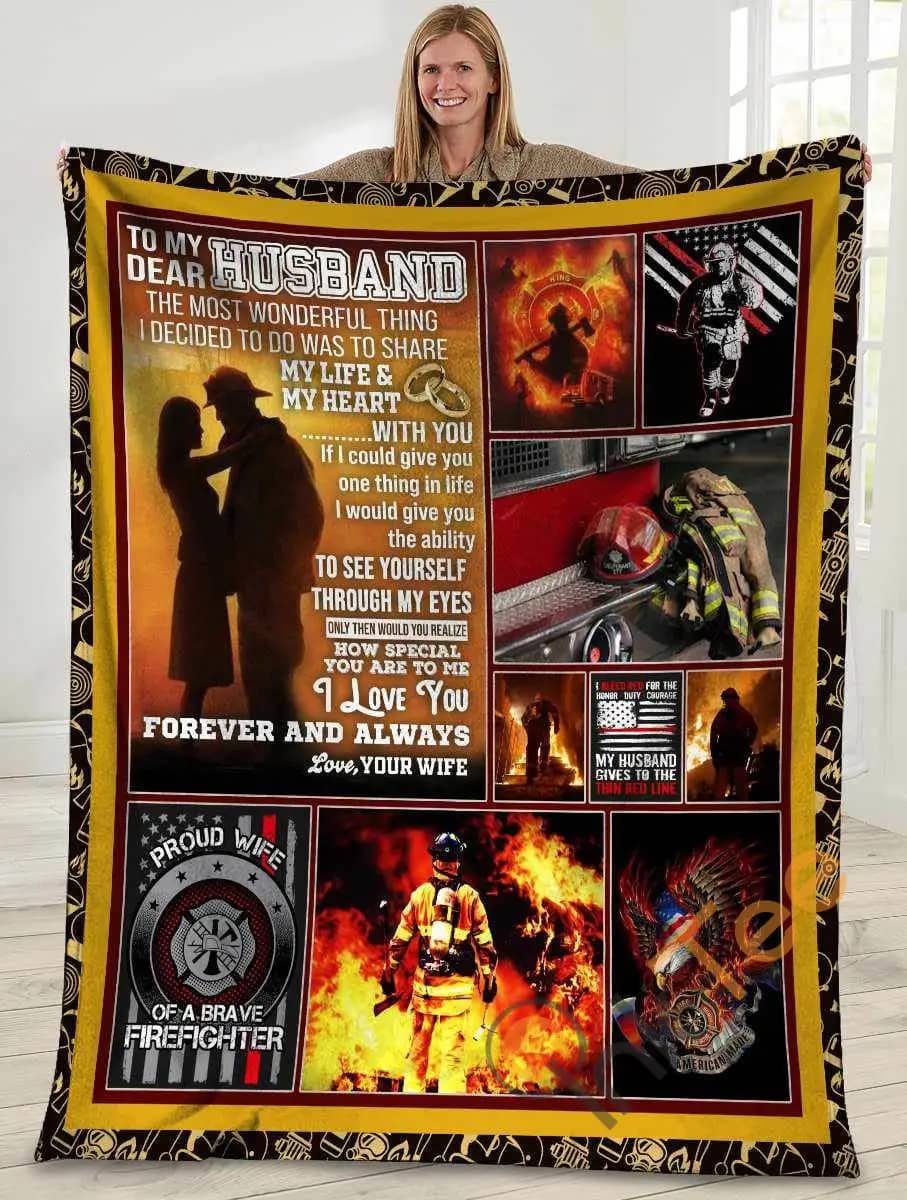 To My Dear Husband The Most Wonderful Thing Firefighter American Usa Flag Ultra Soft Cozy Plush Fleece Blanket