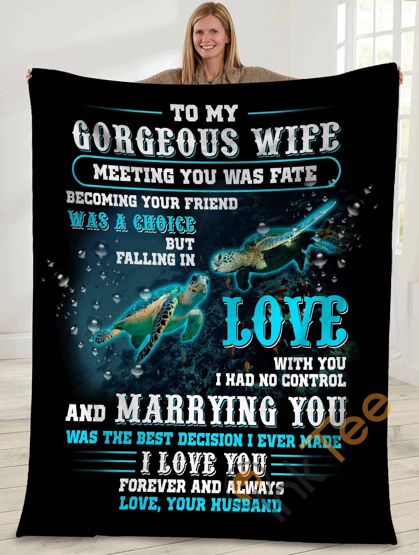 To My Gorgeous Wife Meeting You Was Fate Sea Turtle Ultra Soft Cozy Plush Fleece Blanket