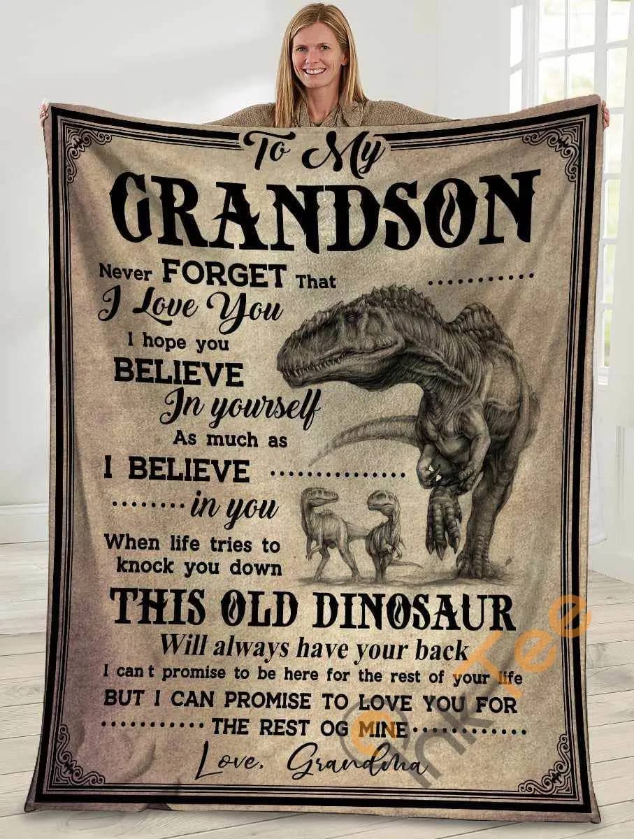 To My Grandson Never Forget That I Love You Grandma And Grandson Dinosaur Ultra Soft Cozy Plush Fleece Blanket