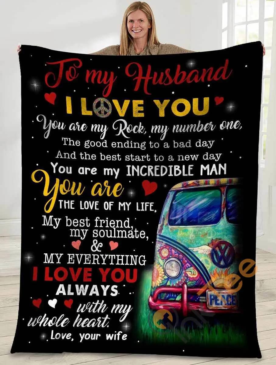 To My Husband I Love You Hippie Van Car Ultra Soft Cozy Plush Fleece Blanket