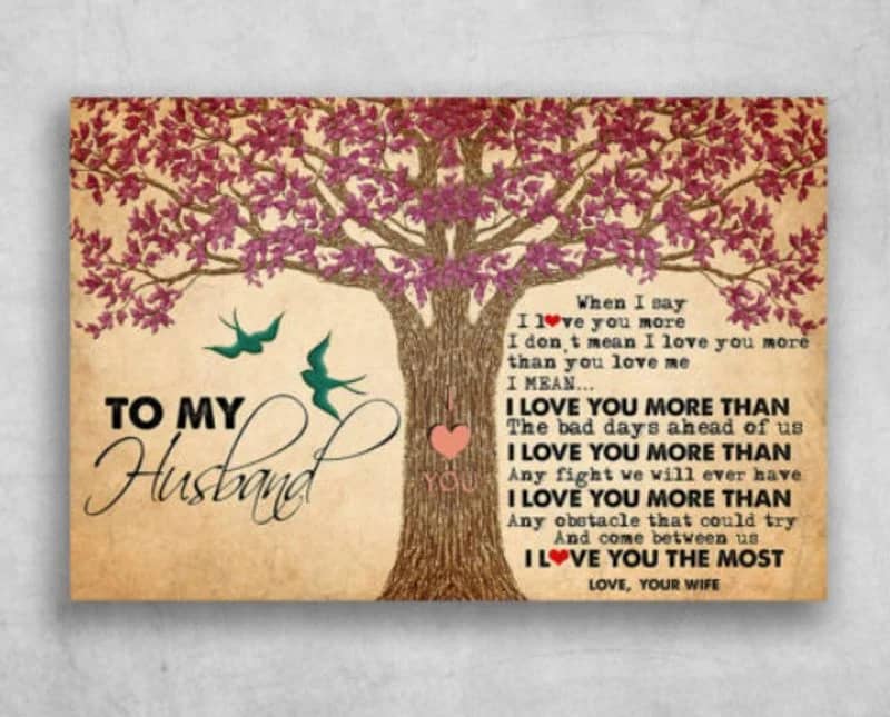 To My Husband I Love You The Most Love Your Wife Beautiful Tree Unframed Satin Paper , Wrapped Frame Canvas Wall Decor, Gift For Farther, Birthday Gift Ideas, Father'S Day Gift Poster