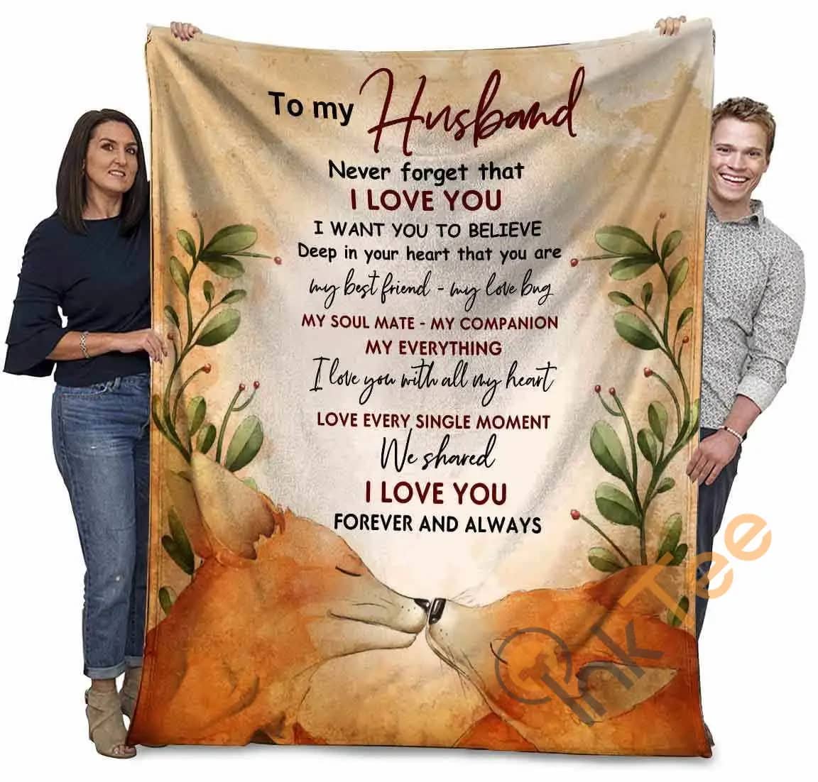 To My Husband Never Forget That I Love You Marriage Red Foxes Ultra Soft Cozy Plush Fleece Blanket