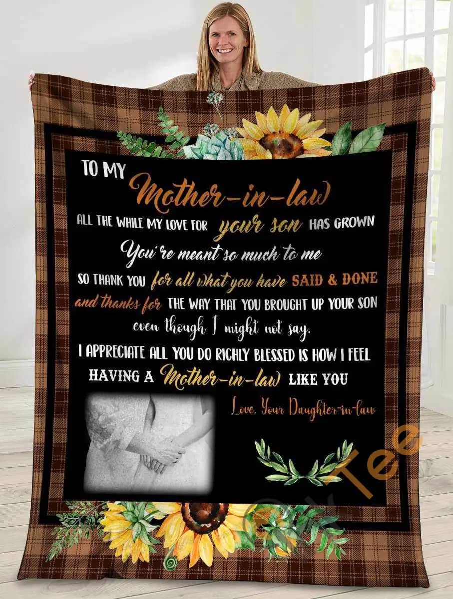 To My Mother-in-law All The While My Love For Your Son Sunflower Ultra Soft Cozy Plush Fleece Blanket