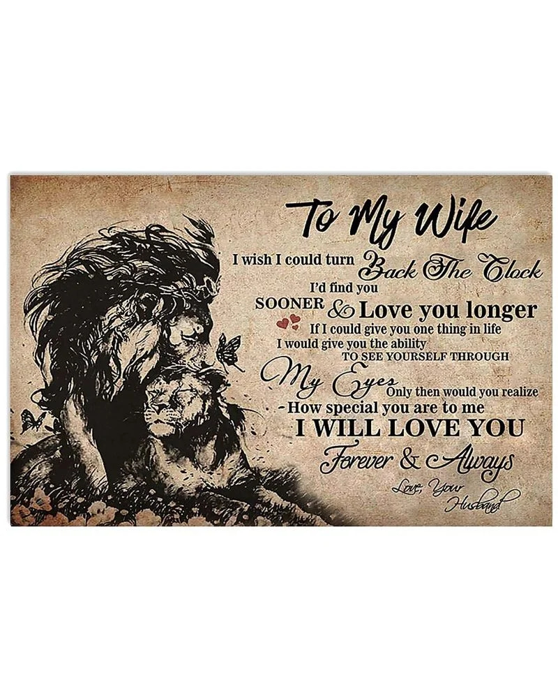 To My Wife From Lion Husband With Love Unframed , Wrapped Canvas Wall Decor - Frame Not Include Poster