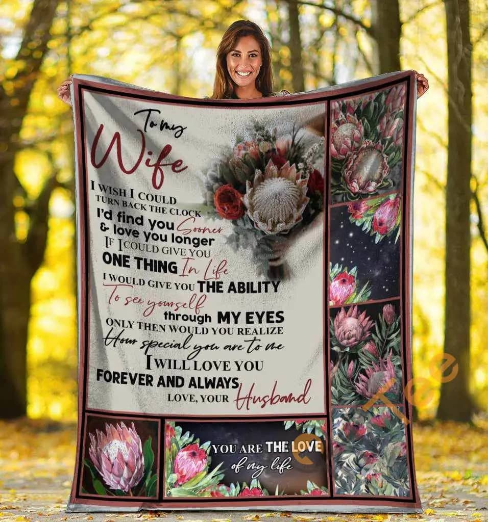 To My Wife I Wish I Could Turn Back The Clock Protea Flower Ultra Soft Cozy Plush Fleece Blanket
