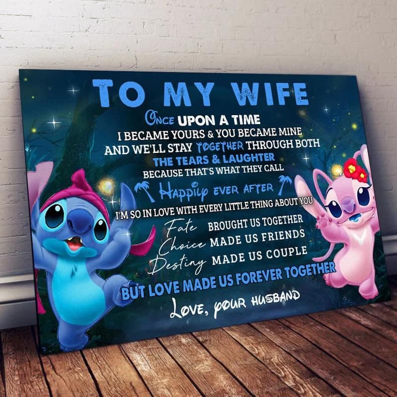 To My Wife I'M So In Love With Every Little Thing About You Stitch And Angel Unframed / Wrapped Canvas Wall Decor Poster