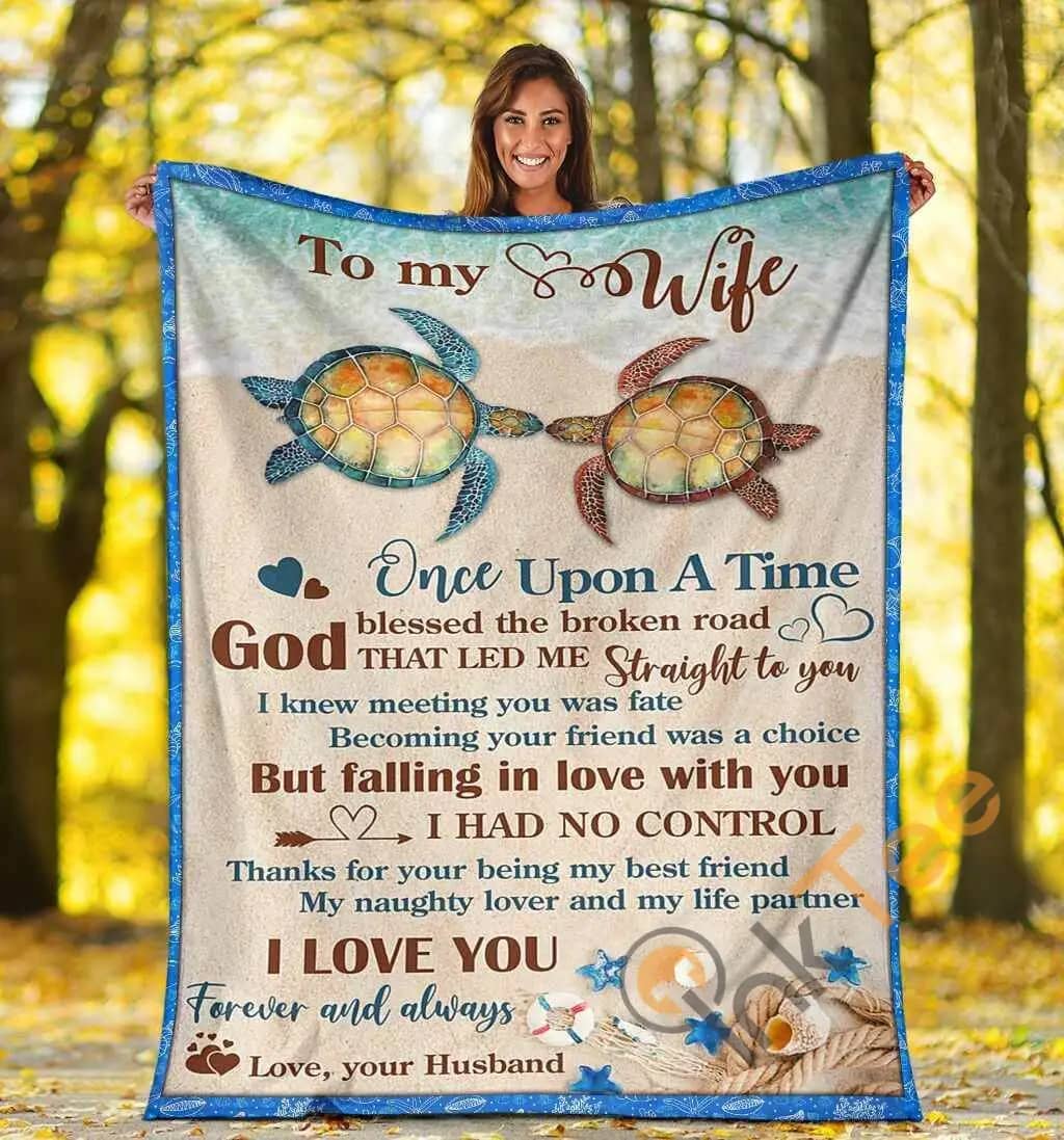 To My Wife Once Upon A Time Sea Turtle Tortoise Beach Ultra Soft Cozy Plush Fleece Blanket