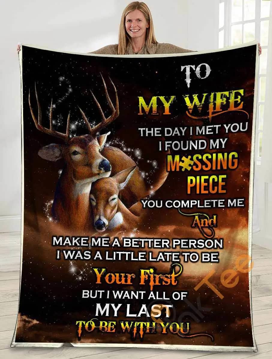 To My Wife The Day I Met You Husband And Wife Deer Ultra Soft Cozy Plush Fleece Blanket