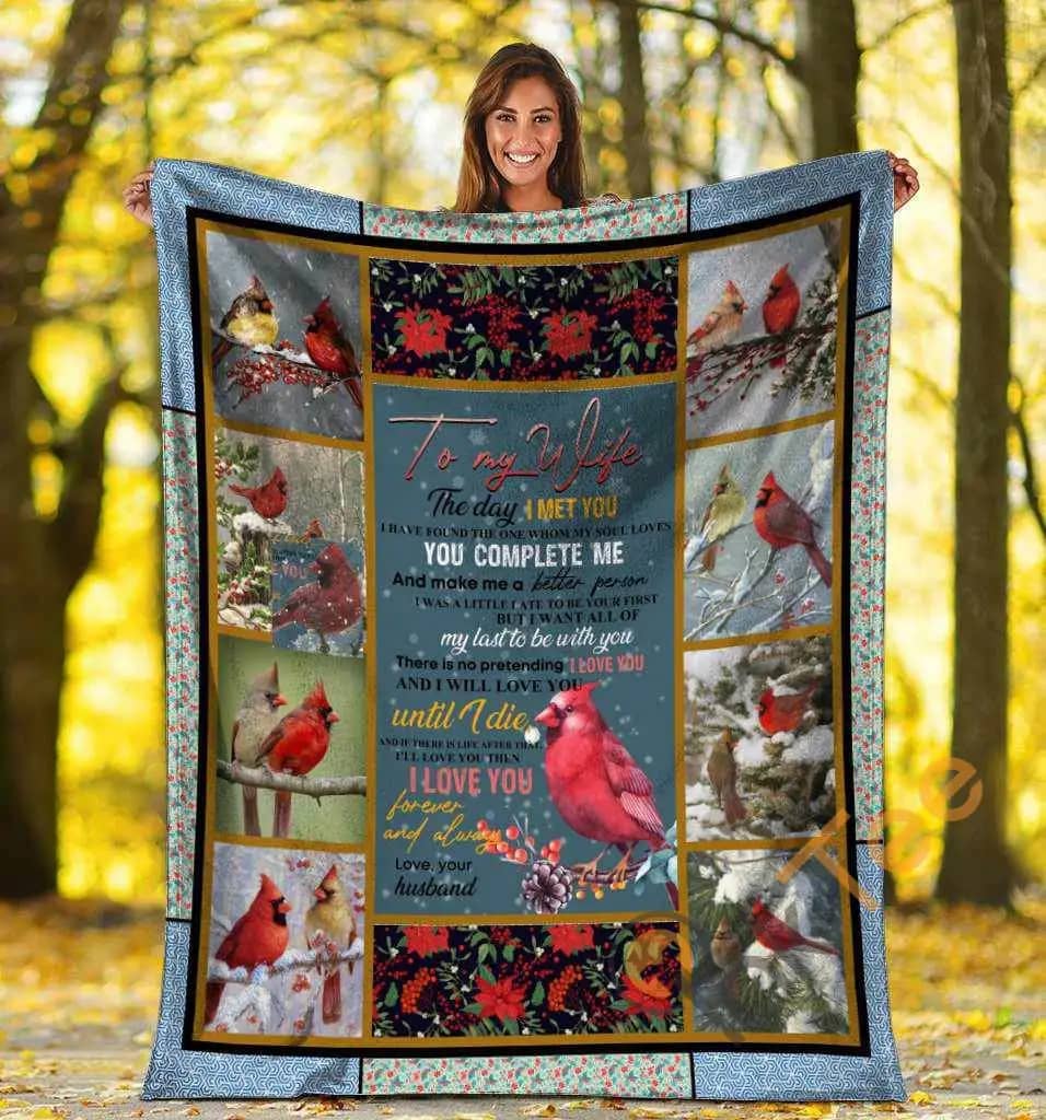 To My Wife The Day I Met You Red Cardinal Bird Husband And Wife Ultra Soft Cozy Plush Fleece Blanket