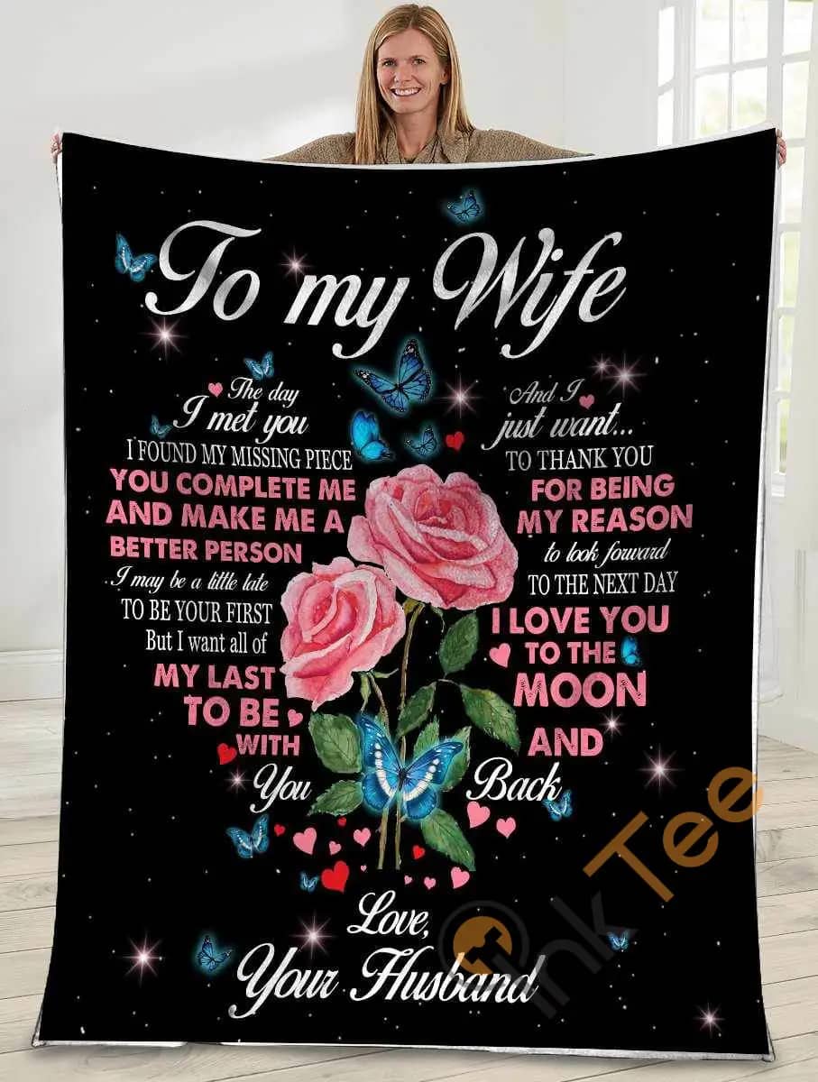 To My Wife The Day I Met You Rose Butterfly Ultra Soft Cozy Plush Fleece Blanket