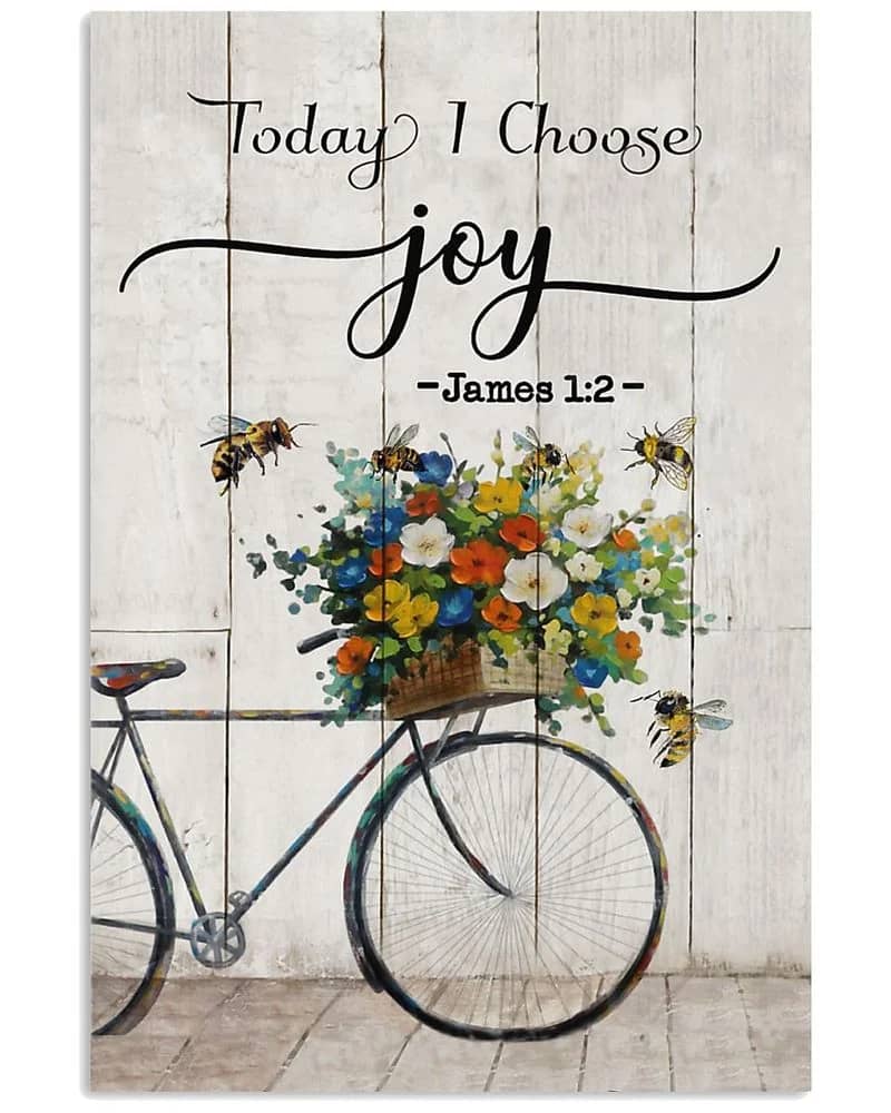 Today I Choose Joy Flower Bicycle Bee Unframed , Wrapped Canvas Wall Decor - Frame Not Include Poster