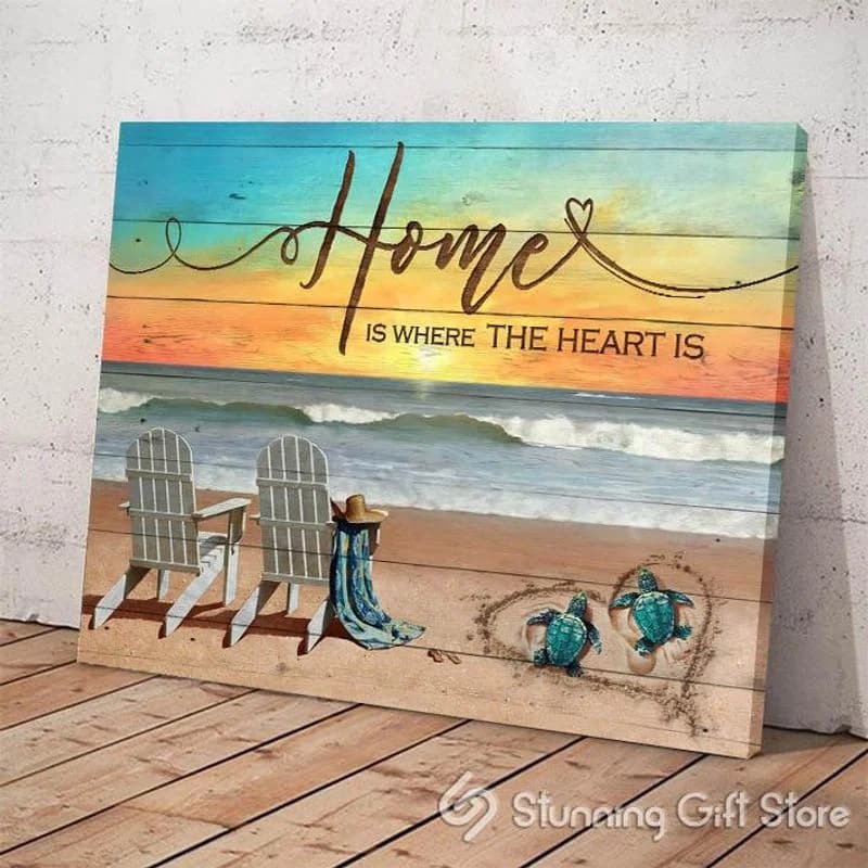 Turtle Home Is Where The Heart Is Beach Sunset Unframed / Wrapped Canvas Wall Decor Poster