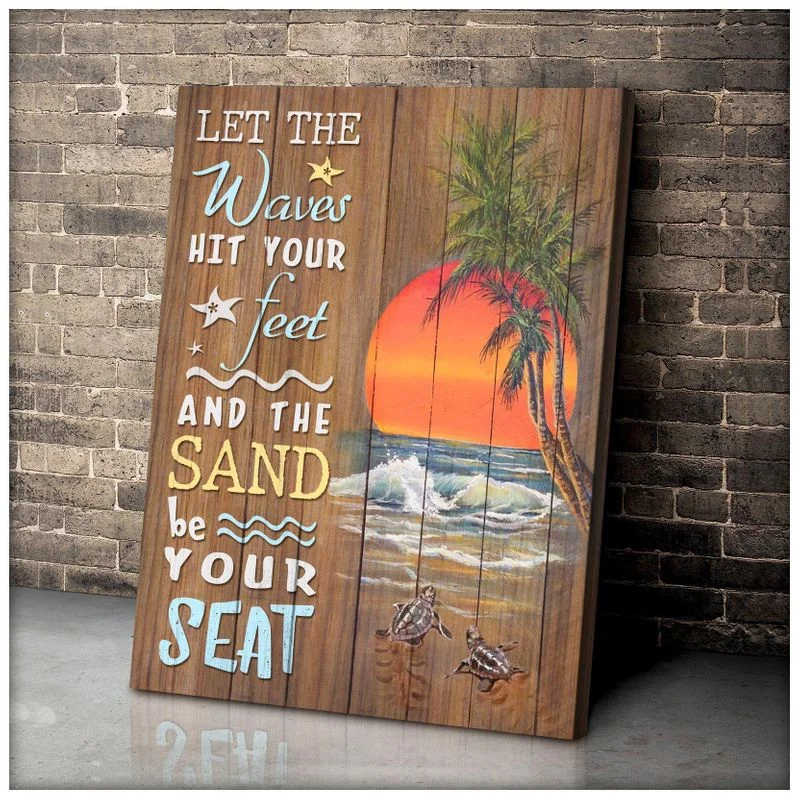 Turtle Let The Waves Hit Your Feet Summer Beach Sunset Unframed / Wrapped Canvas Wall Decor Poster