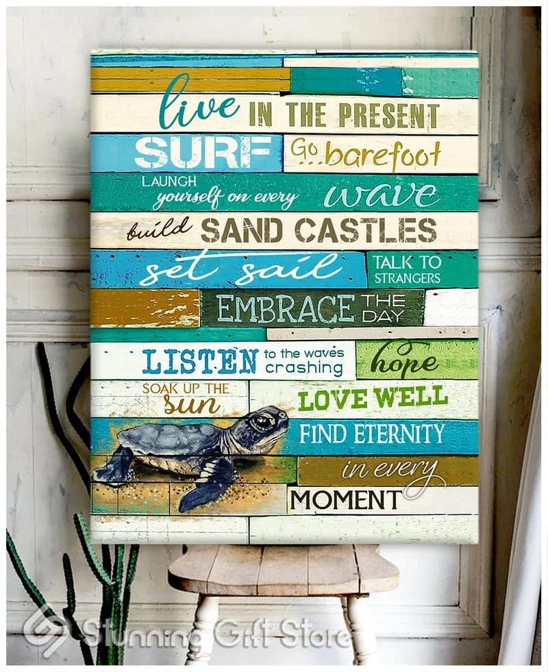 Turtle Live In The Present Unframed / Wrapped Canvas Wall Decor Poster