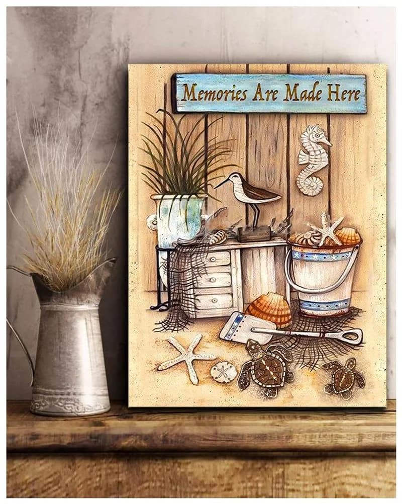 Turtle Memories Are Made Here Summer Beach Unframed / Wrapped Canvas Wall Decor Poster