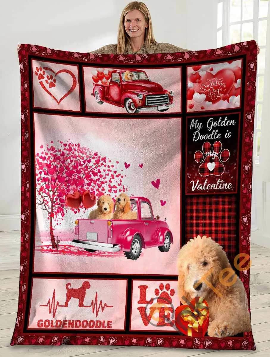 Valentine's Day Gifts My Goldendoodle Is My Valentine Goldendoodle Dog Pink Truck Ultra Soft Cozy Plush Fleece Blanket