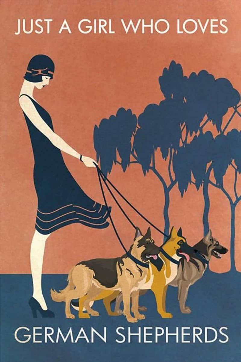 Walking Dogs Girl Who Loves German Shepherds Vertical Unframed / Wrapped Canvas Wall Decor Poster
