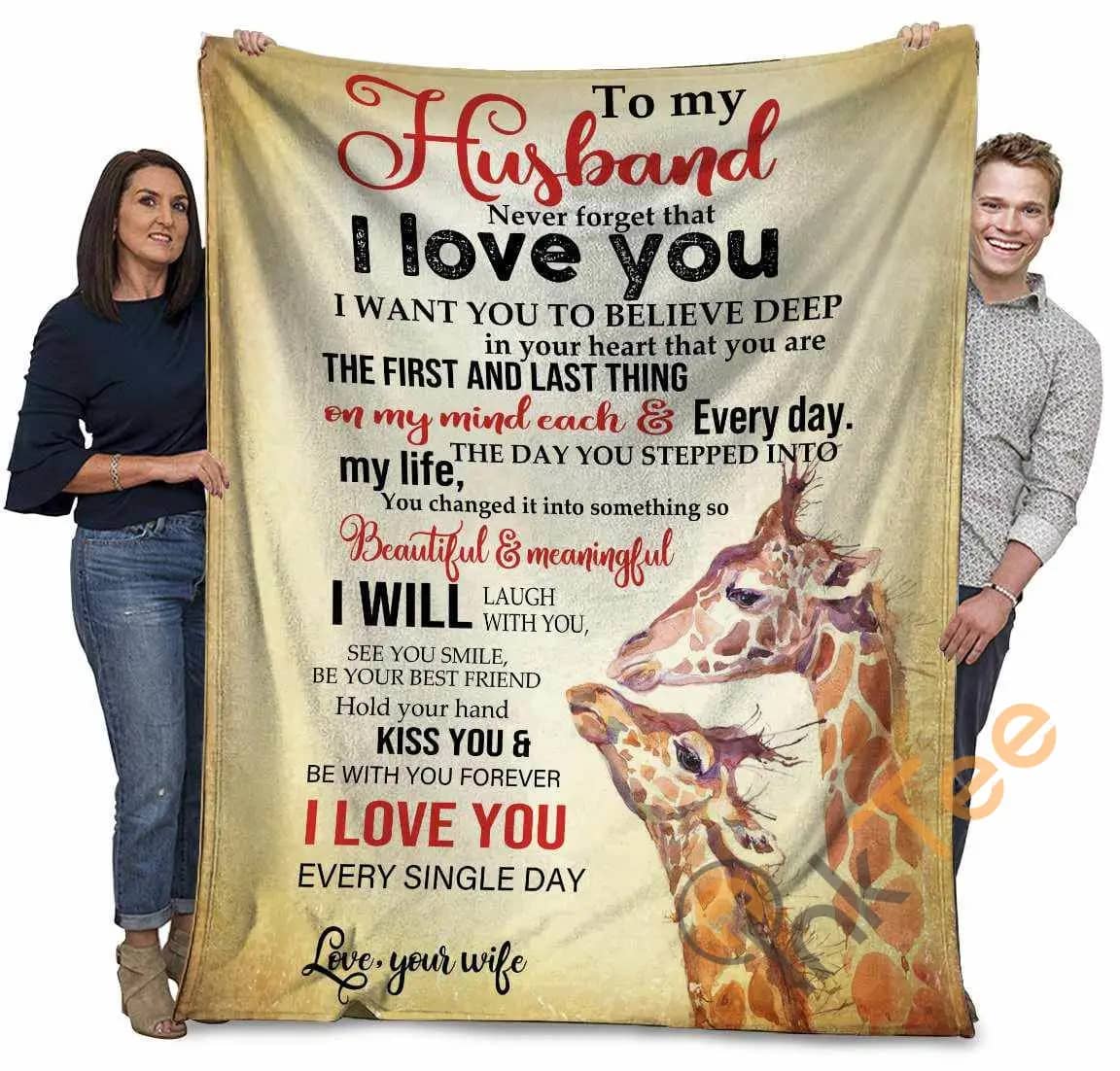 Wife To My Husband Never Forget That I Love You African Animals Giraffe Ultra Soft Cozy Plush Fleece Blanket