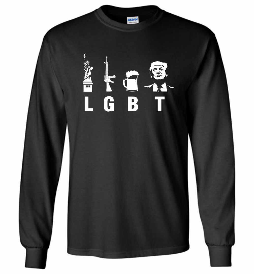 Inktee Store - Liberty Guns Beer Trump Support Funny Parody Lgbt Long Sleeve T-Shirt Image