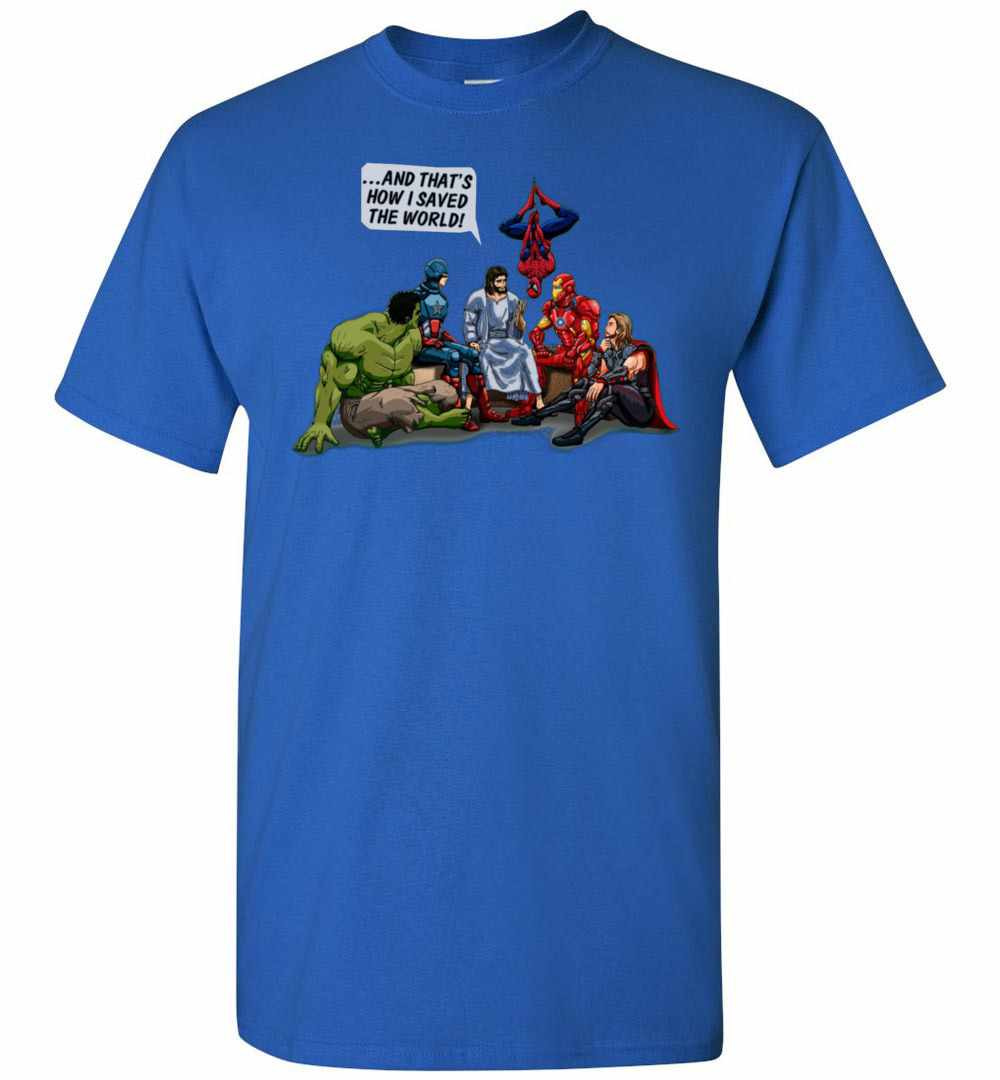 Inktee Store - Jesus And Superheroes That'S How I Saved The World Christian Funny Men'S T-Shirt Image