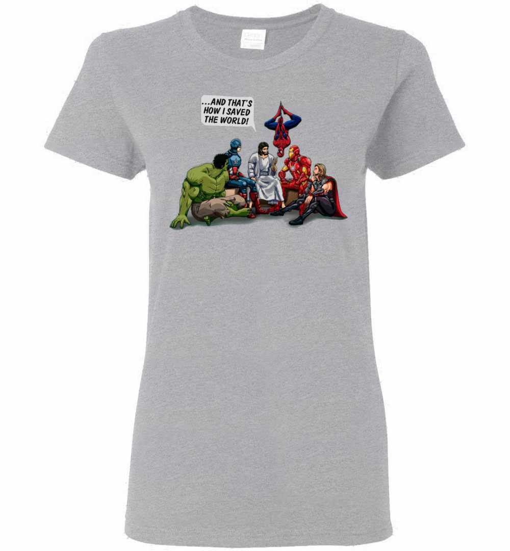 Inktee Store - Jesus And Superheroes That'S How I Saved The World Christian Funny Women'S T-Shirt Image