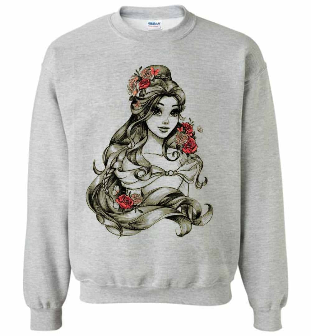 Inktee Store - Disney Beauty And The Beast Belle Drawing Rose Graphic Sweatshirt Image